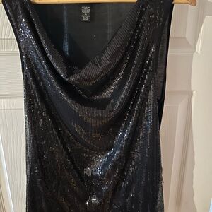 Cable & Gauge Black Sequin Drape-Front Tank